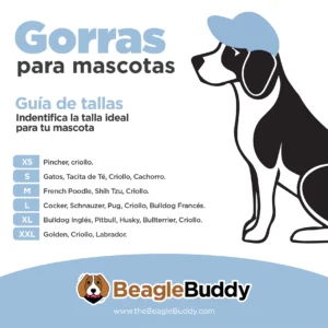 alt="tabla de tallas gorras para perros BeagleBuddy "AZUL CLARO"