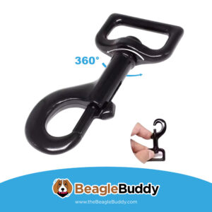 alt="Gancho giratorio de 360 grados para correas para perros BeagleBuddy, ideal para mayor movilidad y seguridad."